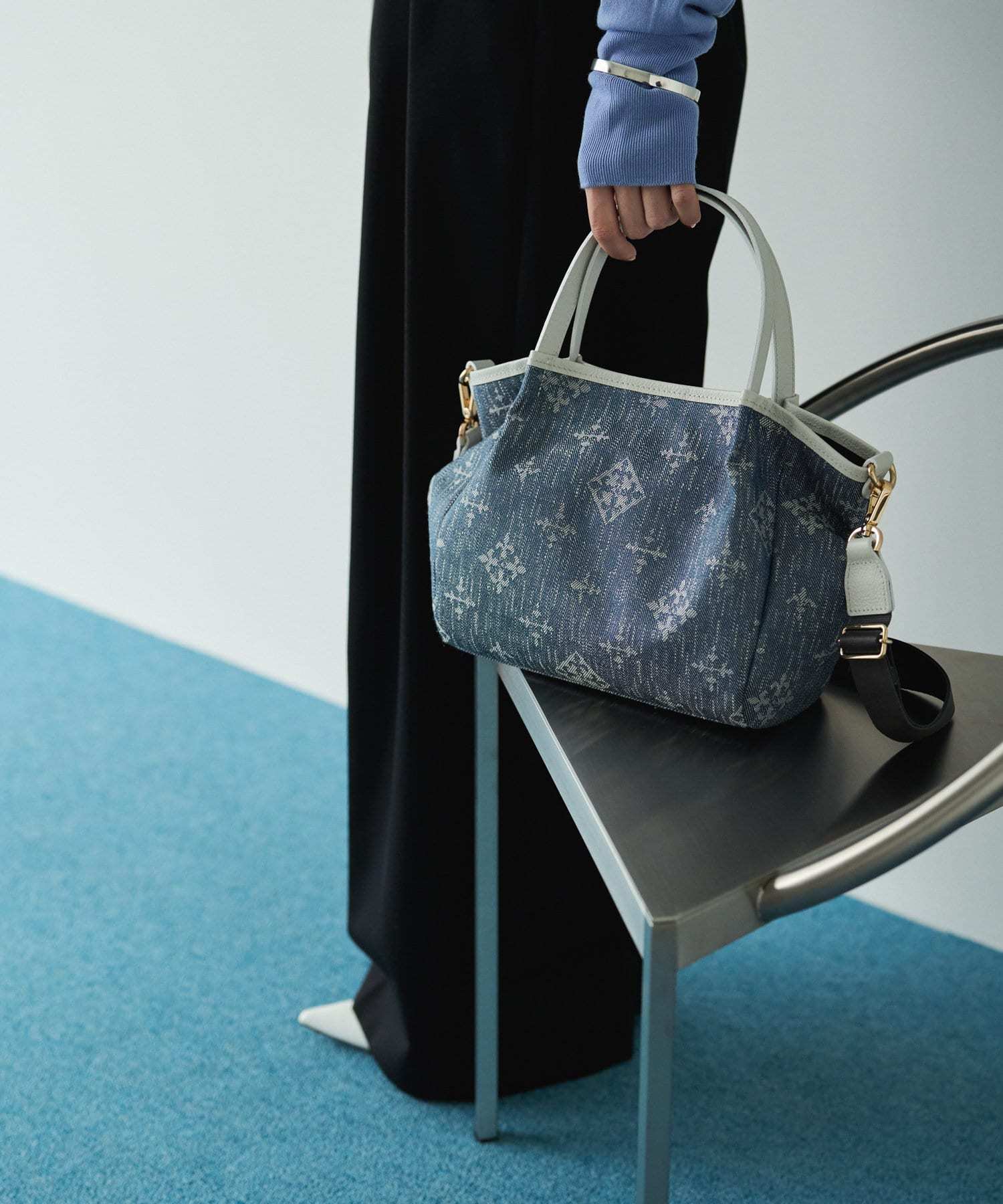 Russet [Denim jacquard] 2way mini tote bag Indigo